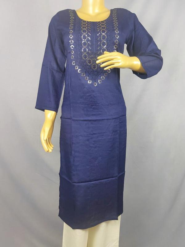 Blue Kurti With Embroidery on Neck